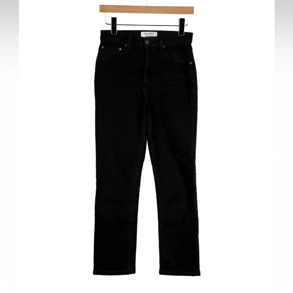 Reformation Liza High Straight Crop Women’s Mid Rise Black Denim Jeans- Size 25